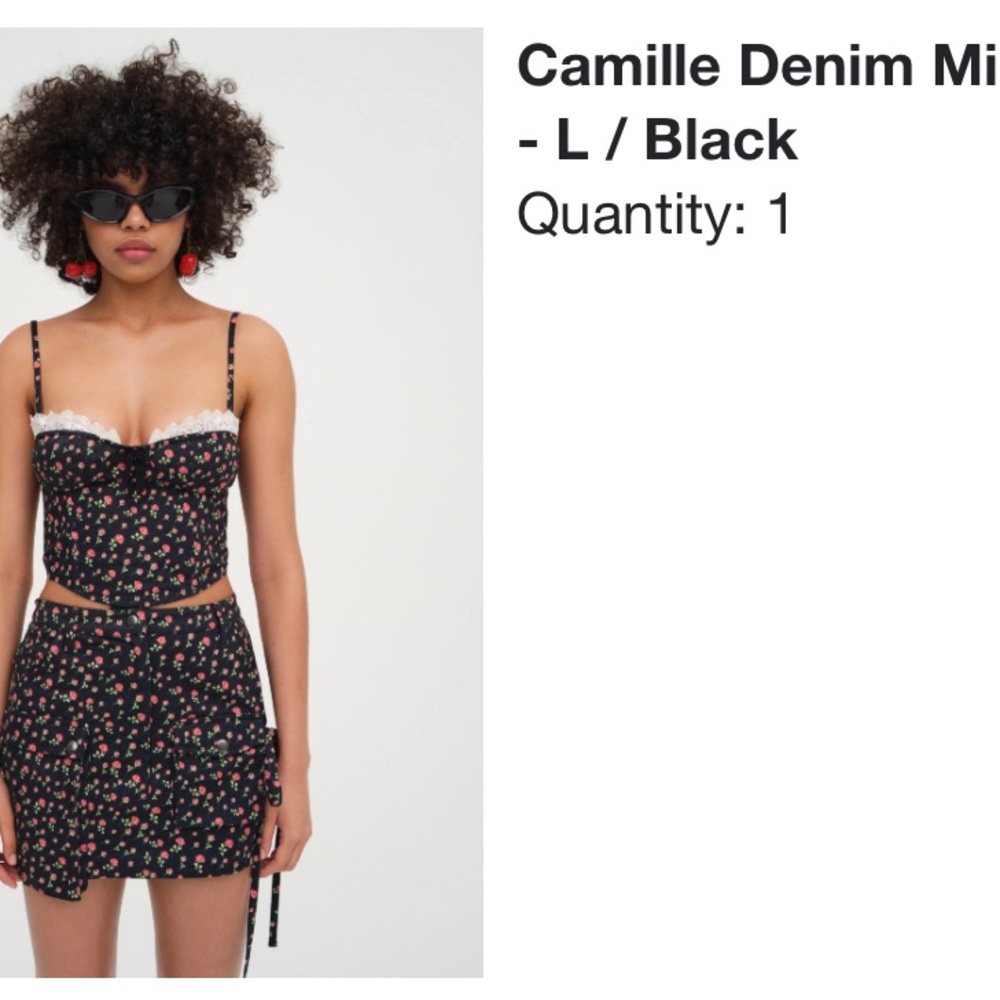 NWT For Love And Lemons Floral Denim Skirt - Navy and Pink